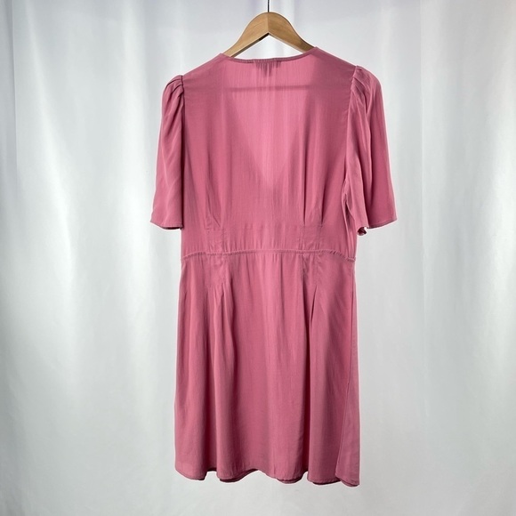 Something Navy Button Pleated Short Sleeve Flared Mini Dress In Dusty Pink Small - Picture 5 of 8